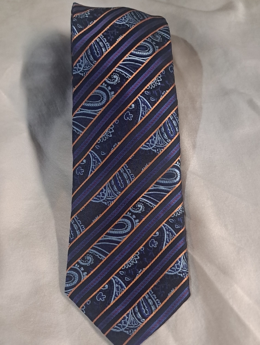 GIANFRANCO  ITALY Stylish Striped Tie -Muti-color Blue , Black , Orange and Grey